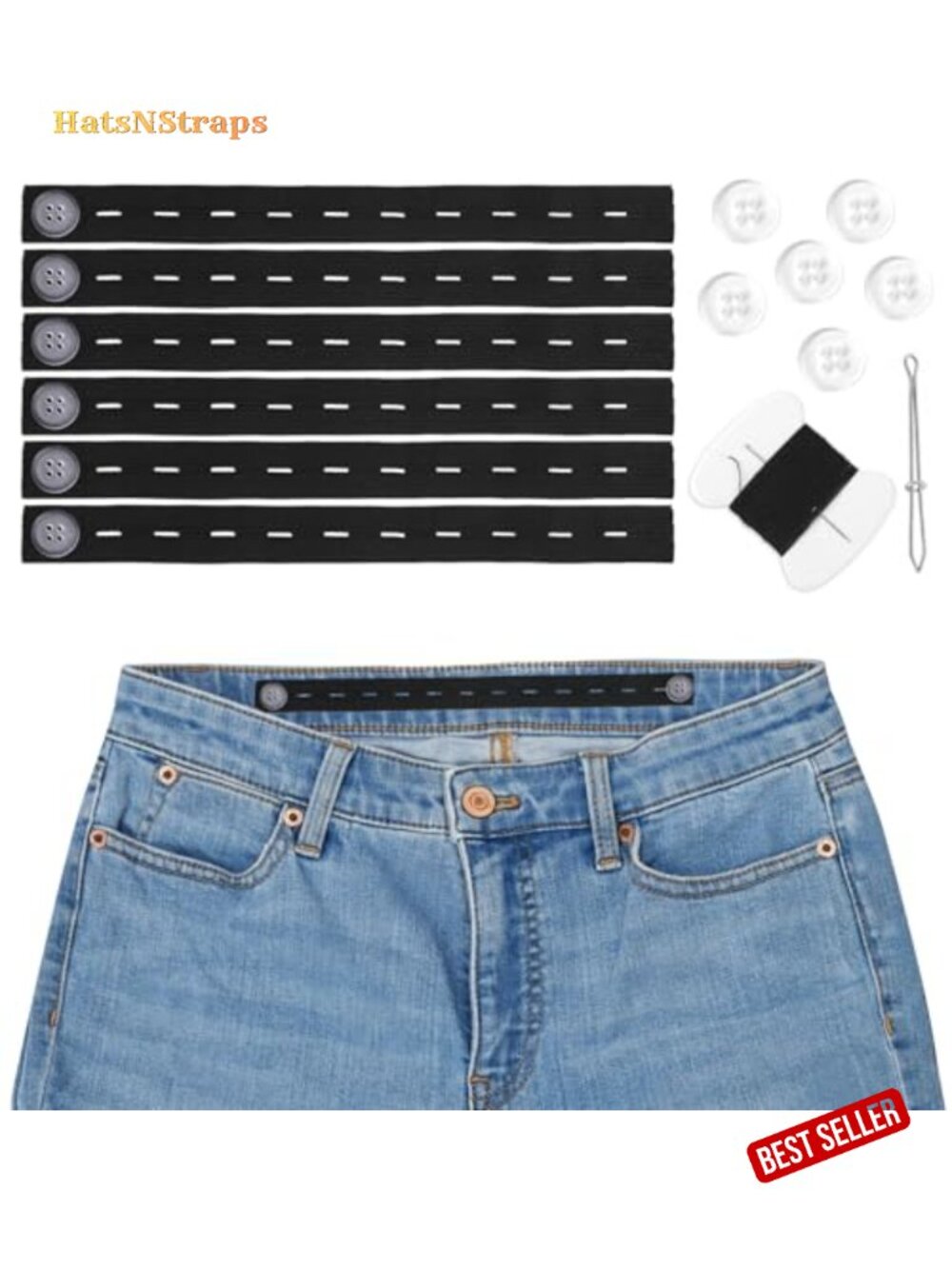 6 Pcs Waist Tightener for Pants Women, Adjustable Jeans Button, Elastic